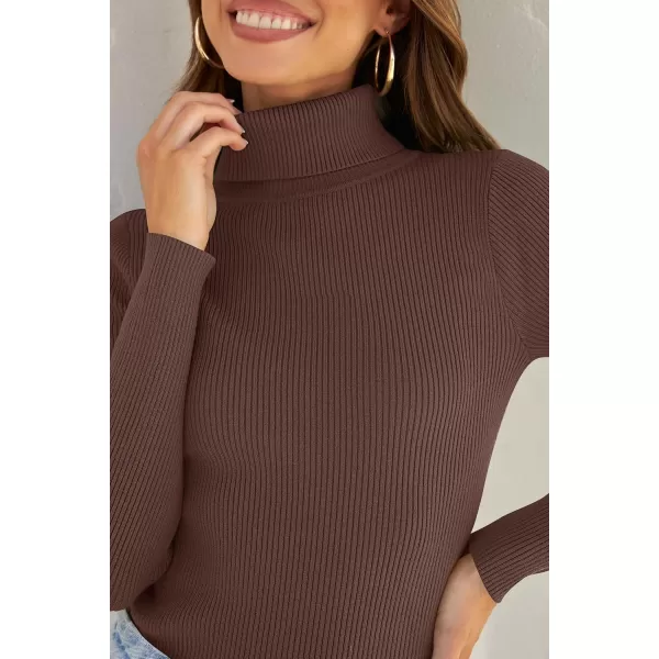 ZESICA Womens 2024 Turtleneck Long Sleeve Shirts Fall Basic Tops Slim Fitted Ribbed Knit SweaterCoffee