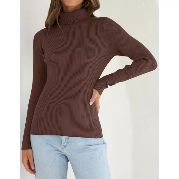 ZESICA Womens 2024 Turtleneck Long Sleeve Shirts Fall Basic Tops Slim Fitted Ribbed Knit SweaterCoffee