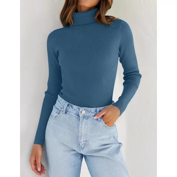 ZESICA Womens 2024 Turtleneck Long Sleeve Shirts Fall Basic Tops Slim Fitted Ribbed Knit SweaterDarkblue