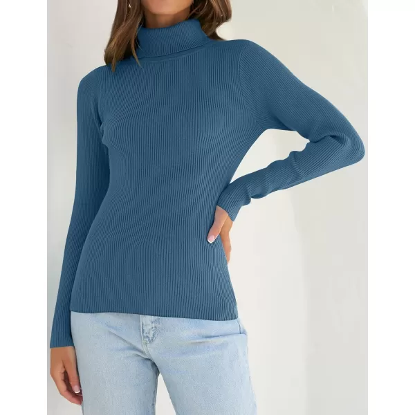 ZESICA Womens 2024 Turtleneck Long Sleeve Shirts Fall Basic Tops Slim Fitted Ribbed Knit SweaterDarkblue