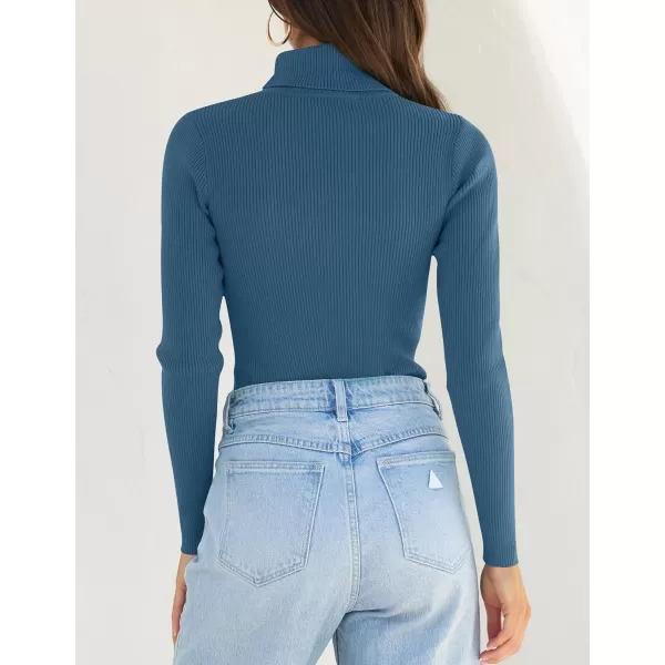 ZESICA Womens 2024 Turtleneck Long Sleeve Shirts Fall Basic Tops Slim Fitted Ribbed Knit SweaterDarkblue