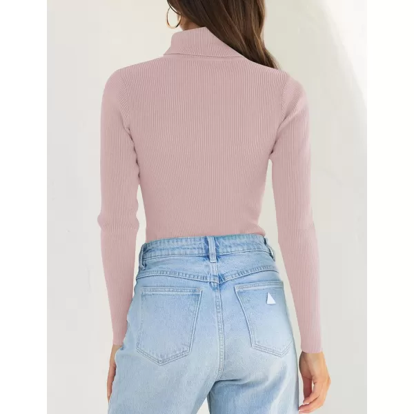 ZESICA Womens 2024 Turtleneck Long Sleeve Shirts Fall Basic Tops Slim Fitted Ribbed Knit SweaterDustypink