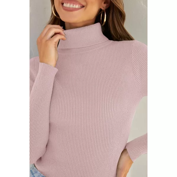 ZESICA Womens 2024 Turtleneck Long Sleeve Shirts Fall Basic Tops Slim Fitted Ribbed Knit SweaterDustypink