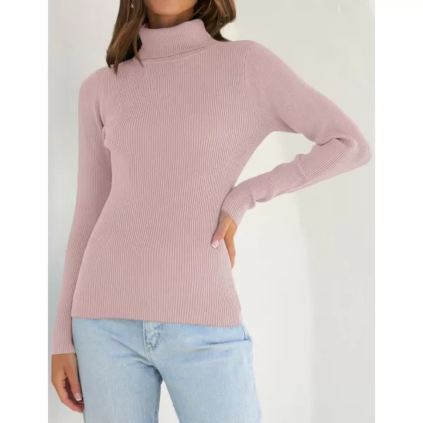 ZESICA Womens 2024 Turtleneck Long Sleeve Shirts Fall Basic Tops Slim Fitted Ribbed Knit SweaterDustypink