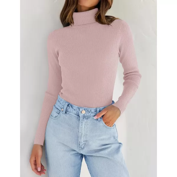ZESICA Womens 2024 Turtleneck Long Sleeve Shirts Fall Basic Tops Slim Fitted Ribbed Knit SweaterDustypink