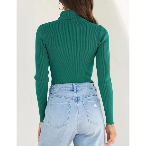ZESICA Womens 2024 Turtleneck Long Sleeve Shirts Fall Basic Tops Slim Fitted Ribbed Knit SweaterGreen