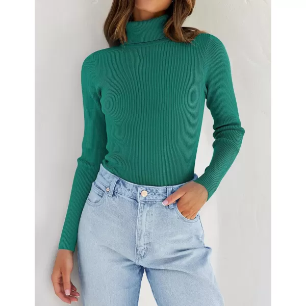 ZESICA Womens 2024 Turtleneck Long Sleeve Shirts Fall Basic Tops Slim Fitted Ribbed Knit SweaterGreen
