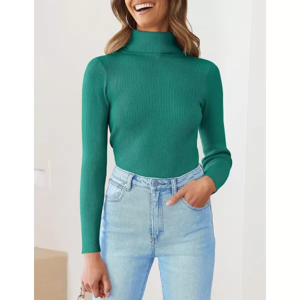 ZESICA Womens 2024 Turtleneck Long Sleeve Shirts Fall Basic Tops Slim Fitted Ribbed Knit SweaterGreen