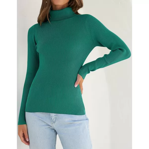 ZESICA Womens 2024 Turtleneck Long Sleeve Shirts Fall Basic Tops Slim Fitted Ribbed Knit SweaterGreen