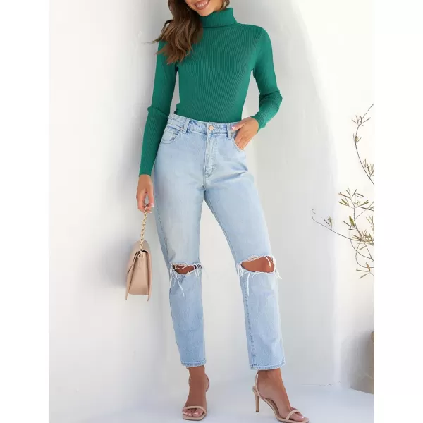 ZESICA Womens 2024 Turtleneck Long Sleeve Shirts Fall Basic Tops Slim Fitted Ribbed Knit SweaterGreen