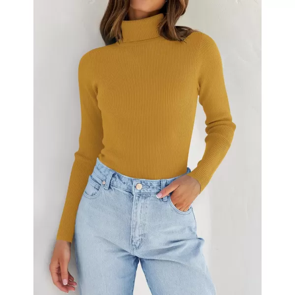 ZESICA Womens 2024 Turtleneck Long Sleeve Shirts Fall Basic Tops Slim Fitted Ribbed Knit SweaterMustard