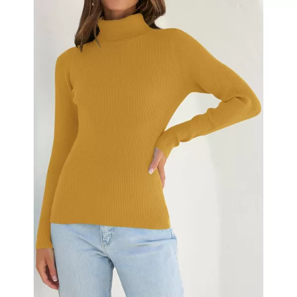 ZESICA Womens 2024 Turtleneck Long Sleeve Shirts Fall Basic Tops Slim Fitted Ribbed Knit SweaterMustard