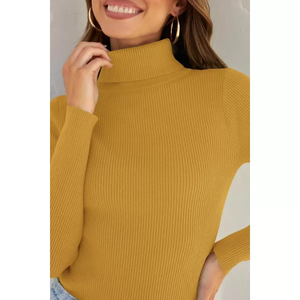 ZESICA Womens 2024 Turtleneck Long Sleeve Shirts Fall Basic Tops Slim Fitted Ribbed Knit SweaterMustard