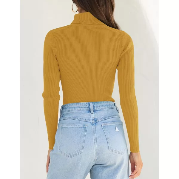 ZESICA Womens 2024 Turtleneck Long Sleeve Shirts Fall Basic Tops Slim Fitted Ribbed Knit SweaterMustard