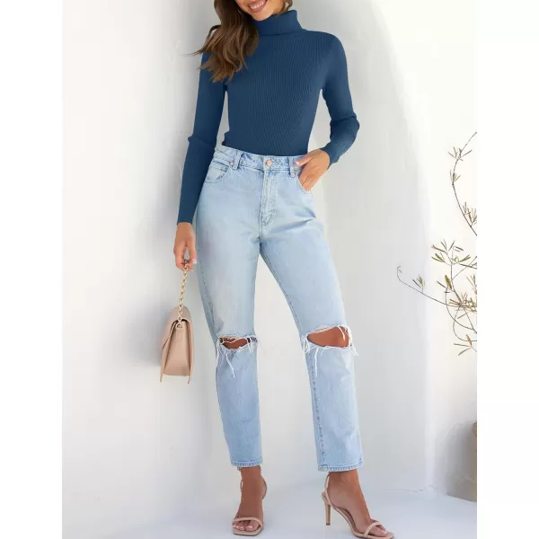 ZESICA Womens 2024 Turtleneck Long Sleeve Shirts Fall Basic Tops Slim Fitted Ribbed Knit SweaterNavy