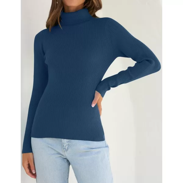 ZESICA Womens 2024 Turtleneck Long Sleeve Shirts Fall Basic Tops Slim Fitted Ribbed Knit SweaterNavy