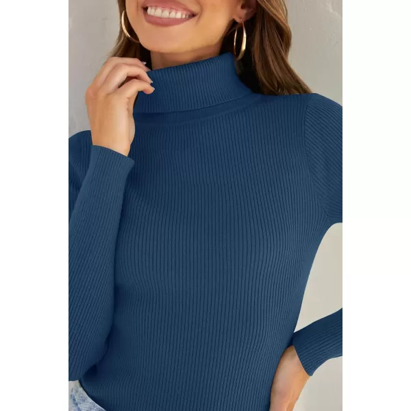 ZESICA Womens 2024 Turtleneck Long Sleeve Shirts Fall Basic Tops Slim Fitted Ribbed Knit SweaterNavy