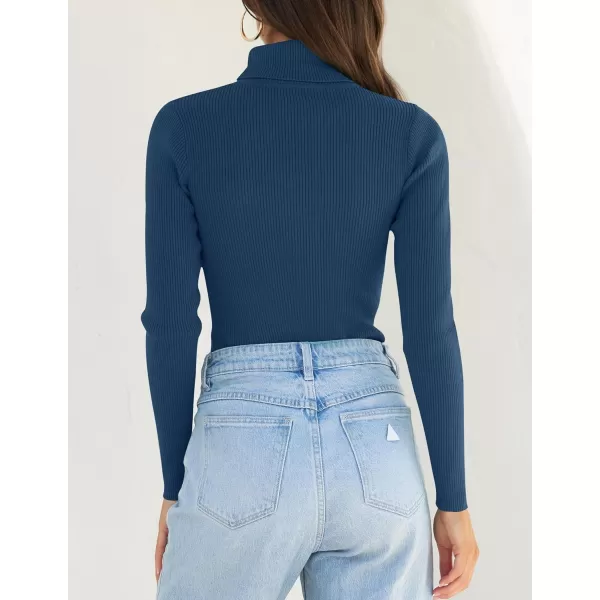 ZESICA Womens 2024 Turtleneck Long Sleeve Shirts Fall Basic Tops Slim Fitted Ribbed Knit SweaterNavy
