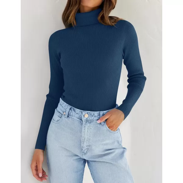 ZESICA Womens 2024 Turtleneck Long Sleeve Shirts Fall Basic Tops Slim Fitted Ribbed Knit SweaterNavy