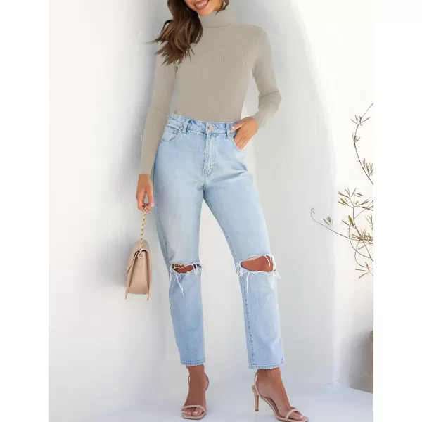 ZESICA Womens 2024 Turtleneck Long Sleeve Shirts Fall Basic Tops Slim Fitted Ribbed Knit SweaterOats