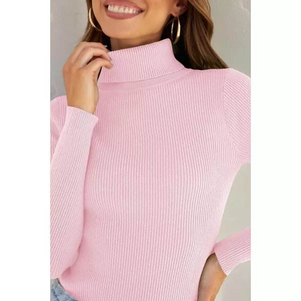 ZESICA Womens 2024 Turtleneck Long Sleeve Shirts Fall Basic Tops Slim Fitted Ribbed Knit SweaterPink