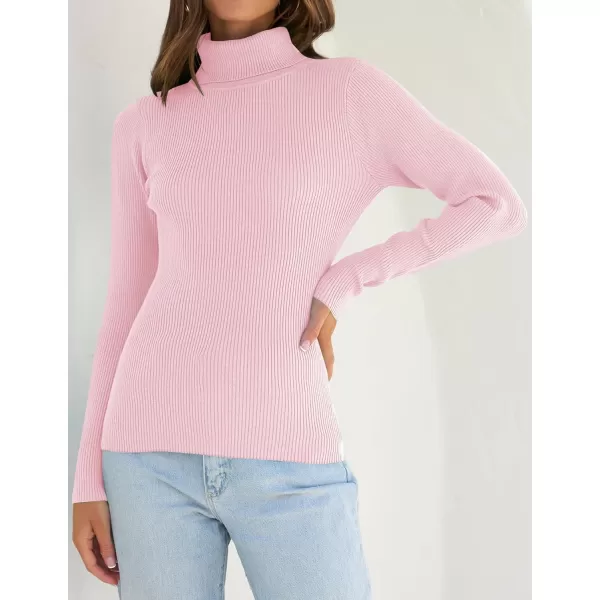 ZESICA Womens 2024 Turtleneck Long Sleeve Shirts Fall Basic Tops Slim Fitted Ribbed Knit SweaterPink