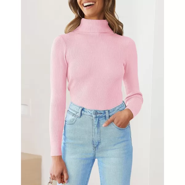 ZESICA Womens 2024 Turtleneck Long Sleeve Shirts Fall Basic Tops Slim Fitted Ribbed Knit SweaterPink
