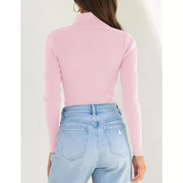 ZESICA Womens 2024 Turtleneck Long Sleeve Shirts Fall Basic Tops Slim Fitted Ribbed Knit SweaterPink