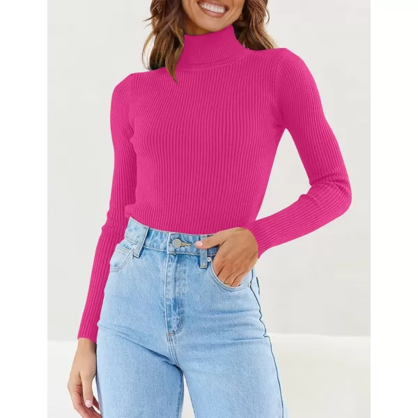 ZESICA Womens 2024 Turtleneck Long Sleeve Shirts Fall Basic Tops Slim Fitted Ribbed Knit SweaterRose