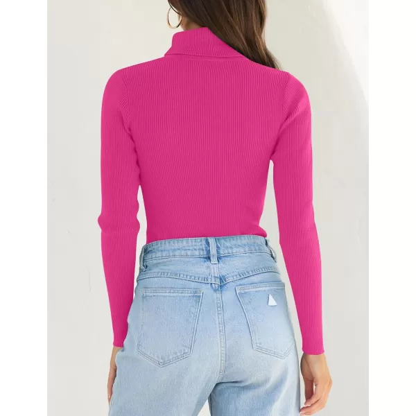 ZESICA Womens 2024 Turtleneck Long Sleeve Shirts Fall Basic Tops Slim Fitted Ribbed Knit SweaterRose