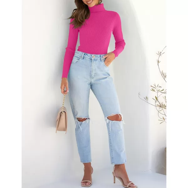 ZESICA Womens 2024 Turtleneck Long Sleeve Shirts Fall Basic Tops Slim Fitted Ribbed Knit SweaterRose