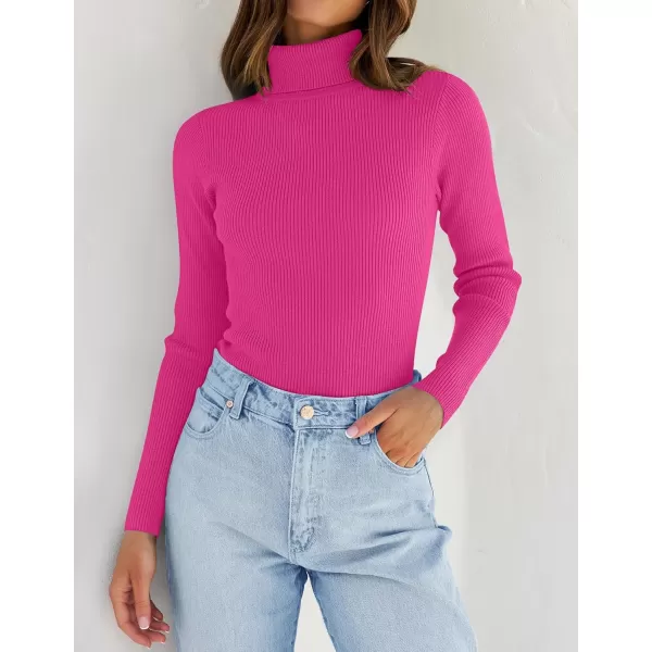 ZESICA Womens 2024 Turtleneck Long Sleeve Shirts Fall Basic Tops Slim Fitted Ribbed Knit SweaterRose
