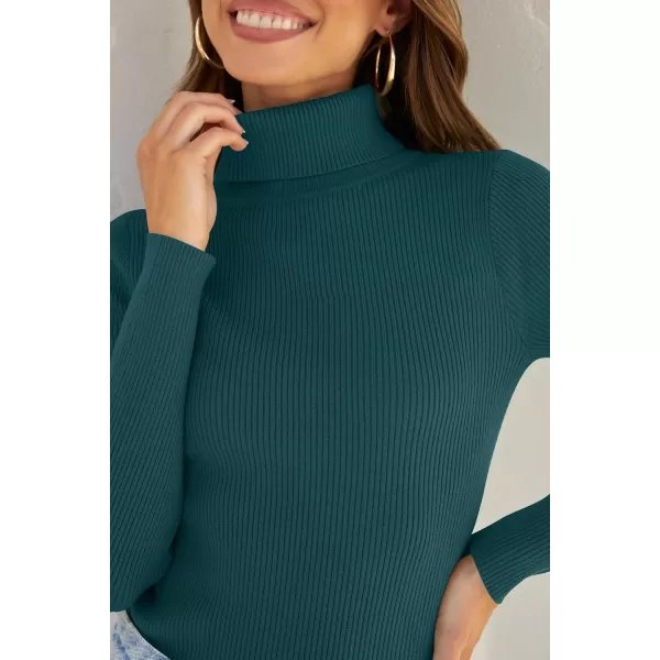 ZESICA Womens 2024 Turtleneck Long Sleeve Shirts Fall Basic Tops Slim Fitted Ribbed Knit SweaterTeal