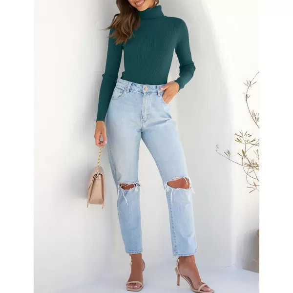 ZESICA Womens 2024 Turtleneck Long Sleeve Shirts Fall Basic Tops Slim Fitted Ribbed Knit SweaterTeal