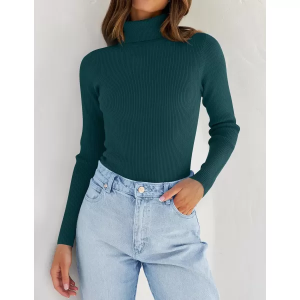 ZESICA Womens 2024 Turtleneck Long Sleeve Shirts Fall Basic Tops Slim Fitted Ribbed Knit SweaterTeal