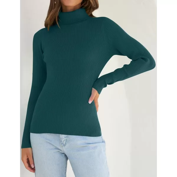 ZESICA Womens 2024 Turtleneck Long Sleeve Shirts Fall Basic Tops Slim Fitted Ribbed Knit SweaterTeal