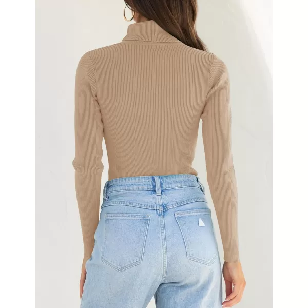 ZESICA Womens 2024 Turtleneck Long Sleeve Shirts Fall Basic Tops Slim Fitted Ribbed Knit SweaterToffee