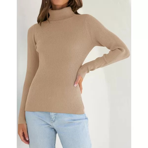 ZESICA Womens 2024 Turtleneck Long Sleeve Shirts Fall Basic Tops Slim Fitted Ribbed Knit SweaterToffee