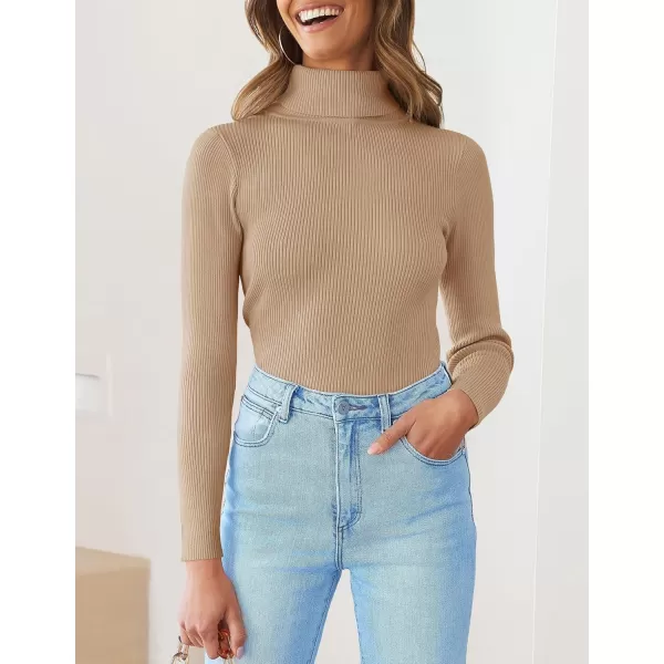ZESICA Womens 2024 Turtleneck Long Sleeve Shirts Fall Basic Tops Slim Fitted Ribbed Knit SweaterToffee