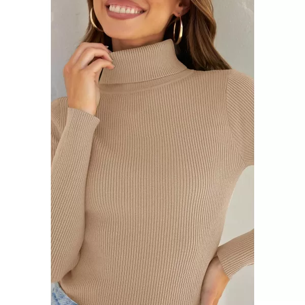 ZESICA Womens 2024 Turtleneck Long Sleeve Shirts Fall Basic Tops Slim Fitted Ribbed Knit SweaterToffee