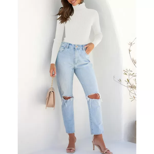 ZESICA Womens 2024 Turtleneck Long Sleeve Shirts Fall Basic Tops Slim Fitted Ribbed Knit SweaterWhite