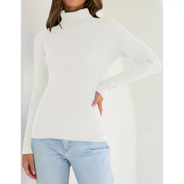 ZESICA Womens 2024 Turtleneck Long Sleeve Shirts Fall Basic Tops Slim Fitted Ribbed Knit SweaterWhite