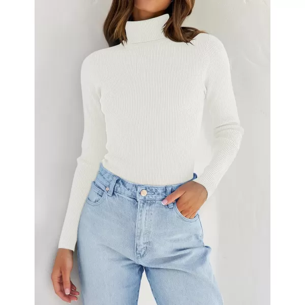ZESICA Womens 2024 Turtleneck Long Sleeve Shirts Fall Basic Tops Slim Fitted Ribbed Knit SweaterWhite