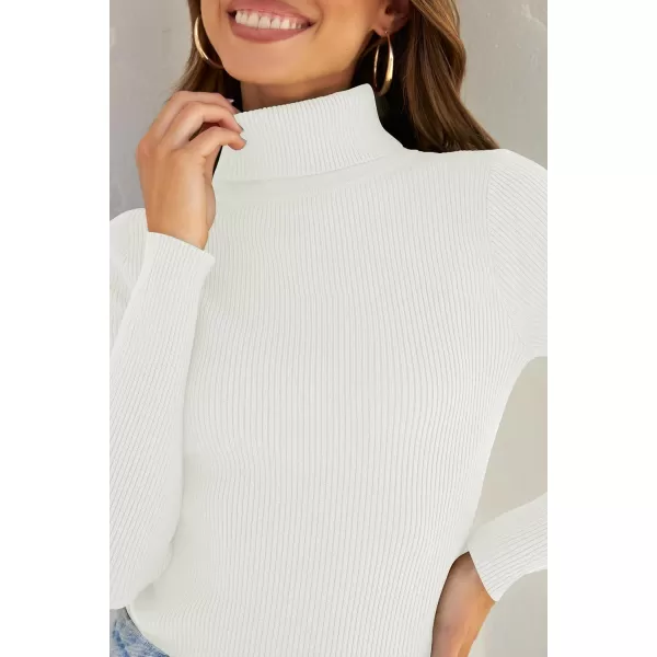 ZESICA Womens 2024 Turtleneck Long Sleeve Shirts Fall Basic Tops Slim Fitted Ribbed Knit SweaterWhite