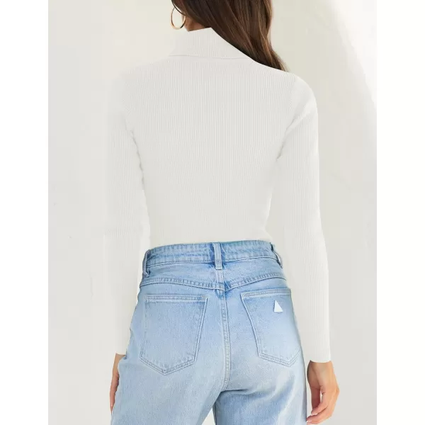 ZESICA Womens 2024 Turtleneck Long Sleeve Shirts Fall Basic Tops Slim Fitted Ribbed Knit SweaterWhite