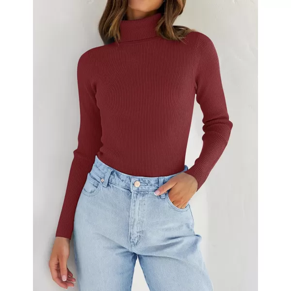 ZESICA Womens 2024 Turtleneck Long Sleeve Shirts Fall Basic Tops Slim Fitted Ribbed Knit SweaterWine