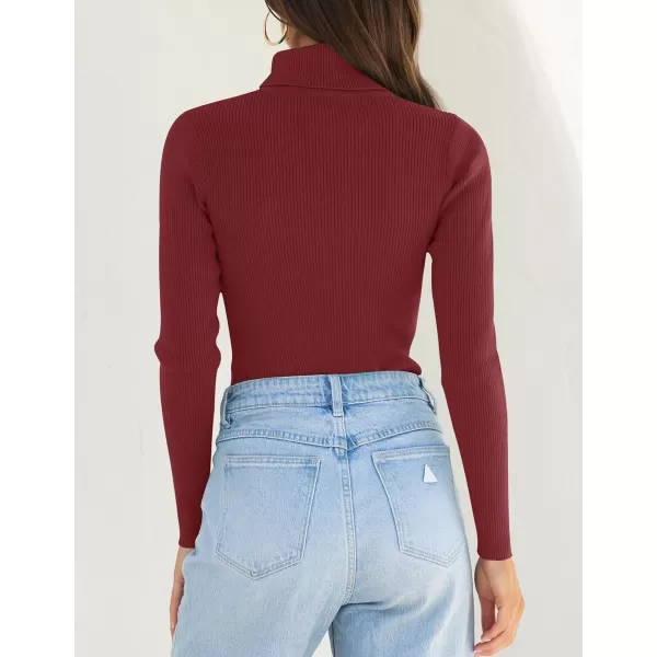 ZESICA Womens 2024 Turtleneck Long Sleeve Shirts Fall Basic Tops Slim Fitted Ribbed Knit SweaterWine