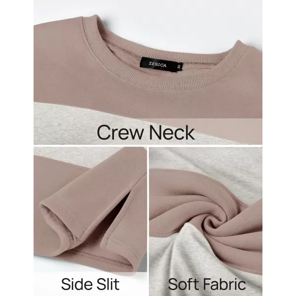 ZESICA Womens Fall Sweatshirt Tops Crewneck Long Sleeve Loose Oversized Striped Fleece Pullover 2024 ClothesAlmond