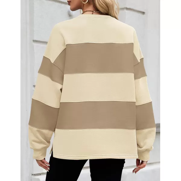 ZESICA Womens Fall Sweatshirt Tops Crewneck Long Sleeve Loose Oversized Striped Fleece Pullover 2024 ClothesApricot