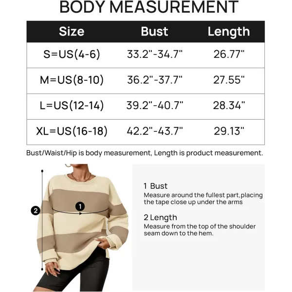ZESICA Womens Fall Sweatshirt Tops Crewneck Long Sleeve Loose Oversized Striped Fleece Pullover 2024 ClothesApricot